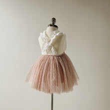 Load image into Gallery viewer, Mannequin wearing a pink tulle skirt with white ruffle straps against a plain background